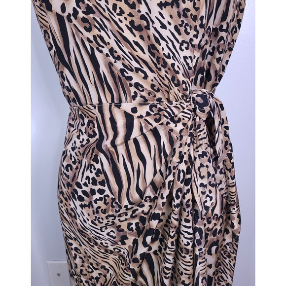 VTG Spenser Jeremy Leopard Animal Print 100% Silk Faux Wrap Sleeveless Dress 10 - Picture 8 of 13